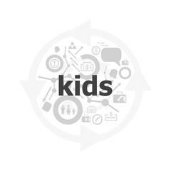 Poster - Text Kids on digital background. Education concept . Icon and button set