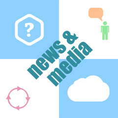 Poster - News and press concept: words News and media . Infographic dashboard ui interface template