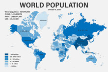 World Population On Political Map With Scale, Borders And Countries