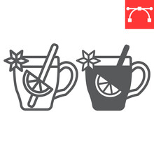 Mulled Wine Line And Glyph Icon, Merry Christmas And Invitation, Glass Of Mulled Wine Sign Vector Graphics, Editable Stroke Linear Icon, Eps 10.