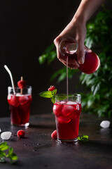 Poster - Fresh summer cold cocktail with raspberry