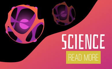 Wall Mural - Science landing page with planets in space, flat cartoon vector illustration