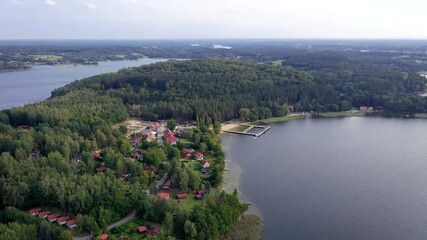 Wall Mural - 4K footage of Narie lake in Kretowiny village in Ilawa Lake District, in Warmia Mazury region of Poland