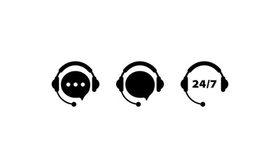 Poster - Call center service icon set in black. Support assistant. Operator. Vector on isolated white background. EPS 10