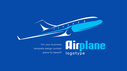 Wall Mural - Airplane logo flight plane silhouette white color blue background