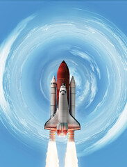 Wall Mural - Space shuttle in the clouds. Launch of spaceship from Earth planet. Space wallpaper. Elements of this image furnished by NASA
