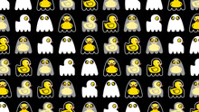Halloween Seamless Pattern. Yellow Duck Cute Ghost