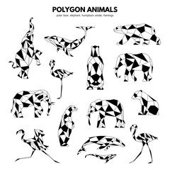 Sticker - Polygonal geometric animals. Bear, flamingo, whale, elephant