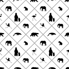 Wall Mural - Animal silhouettes pattern. Bear, flamingo, whale, elephant