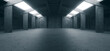 Alien Spaceship Sci Fi Concrete Rough Cement Garage Tunnel Corridor Warehouse Showroom Underground Futuristic Modern Background 3D Rendering
