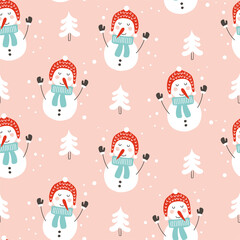 Wall Mural - snowman seamless pattern. christmas pattern. vector