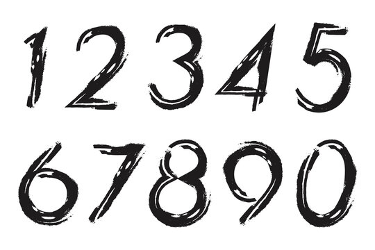 Set of black grunge numbers isolated on a white background.