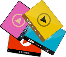 Poster - Modern Video player in flat style. Video player interface template set for web and mobile apps. Media player set.