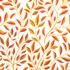 Wall Mural - Autumn leaves branch seamless pattern. Fall leaf floral ornamental tile background. Fall nature backdrop