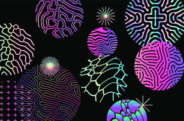 Poster - Abstract geometric background with composition of holographic circles, shapes with futuristic ornament.