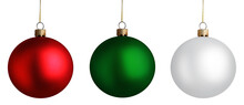Set Of Bright Christmas Balls On White Background. Banner Design