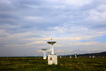 Wall Mural - radio telescope observatory and the blue sky white clouds