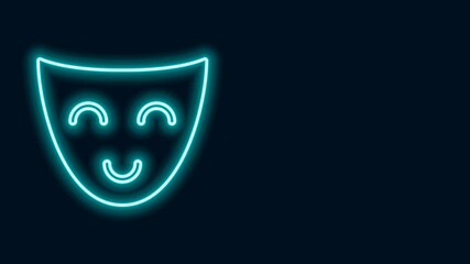 Poster - Glowing neon line Comedy theatrical mask icon isolated on black background. 4K Video motion graphic animation