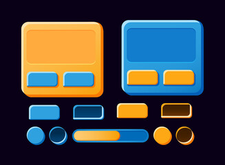 Wall Mural - set of funny gui board, pop up, buttons for game ui asset elements vector illustration