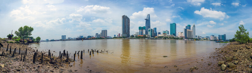 Wall Mural - Panoramic view of Hochiminh city, Vietnam from across the Saigon River.