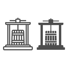 Aufkleber - Wine press line and solid icon, Wine festival concept, winery equipment sign on white background, Traditional wooden press for grapes icon in outline style for mobile and web design. Vector graphics.
