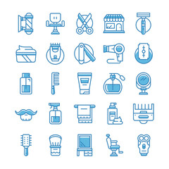 Set of Barbershop icons with blue style.