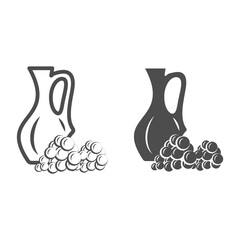Poster - Jug of wine and grapes line and solid icon, Wine festival concept, vintage jar sign on white background, Wine jar icon in outline style for mobile concept and web design. Vector graphics.