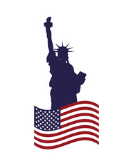 Poster - liberty statue with united states of america flag