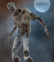 Wall Mural - Fantasy zombie monster full moon 3d illustration