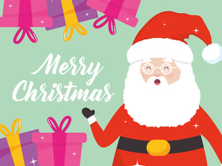 Wall Mural - Merry christmas design with cute santa claus and colorful gift boxes