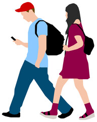 Wall Mural - People (daily common life ) silhouette vector illustration / walking couple