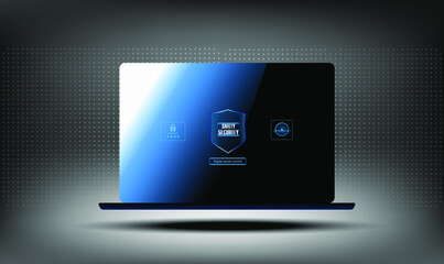 Fototapete - laptop with security shield. the concept of protecting your computer from unauthorized entry. the se