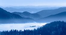 Beautiful Landscape With Cascade Blue Mountains At The Morning - View Of Wilderness Mountains During Foggy Weather