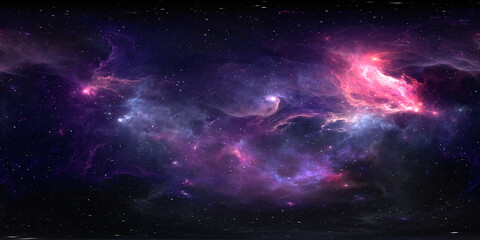 360 degree equirectangular projection space background with nebula and stars, environment map. hdri 