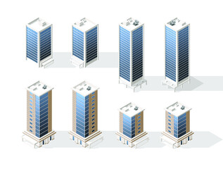 Poster - Set of Isometric High Quality City Building with Shadows on White Background . Isolated Vector Elements