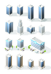 Poster - Set of Isometric High Quality City Building with Shadows on White Background . Isolated Vector Elements