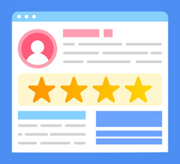 Fototapete - Interface of social network webpage with star quality symbol and head icon. App or website development technology. Mobile and digital tech isolated on blue, seo banner element of computer vector
