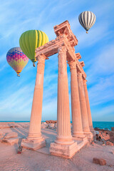 Wall Mural - Hot air balloon flying over ruins of Apollo temple - Side, Antalya