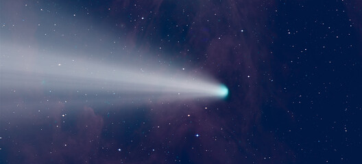 Poster - Comet on the space,many stars and   Nebula in the background 