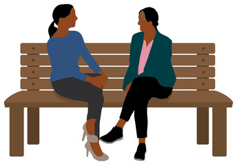 Wall Mural - Black people (daily common life ) silhouette vector illustration / women talking on a bench