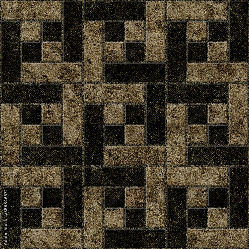 Geometric pattern ceramic tiles with natural granite texture. Element ...