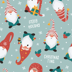 Christmas seamless pattern with Gnomes