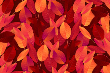 Wall Mural - Autumn background with red and orange leaves. Realistic vector iluustration.
