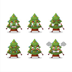 Poster - Green christmas tree cartoon character with various angry expressions