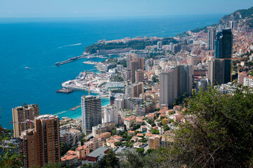 Monaco-Montecarlo, wonderful city of the cote-d‚ÄôAzur with its marine and architectures, rooftop, in a sunny day with blue sky