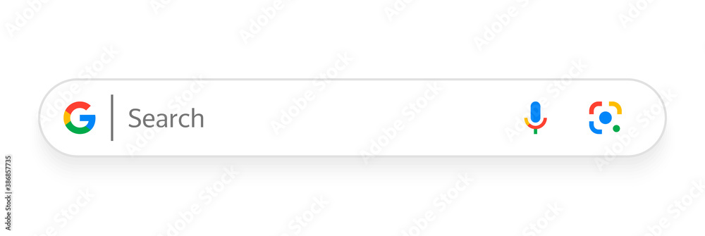 Google search bar. Classic Search window with shadow on withe ...