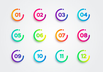 Poster - vector illustration colorful bullet points. set of number 1 to 12