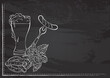 © ennona - Vector template with still life with a glass of beer, pretzel and sausage stylized as chalk drawing on chalkboard. Design for a restaurant, cafe or bar. Elements of the Oktoberfest beer festival.