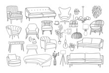 Outlined Furniture Set Collection Vector Illustration