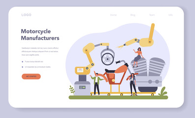 Poster - motorcycle production industry web banner or landing page. vehicle